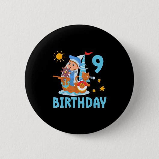 Grappige Kinderen 9e Verjaardagsfeest Zeilboot Zei Ronde Button 5,7 Cm (Voorkant)
