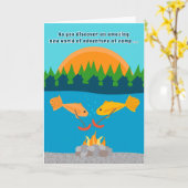 Grappige Kinderen bij Summer Camp Fish Roasting We Kaart (Gele Bloem)