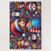 Grappige kinderen en dieren kerst legpuzzel (Verticaal)