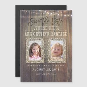 Grappige kinderfoto's   Rustic Wood - Red de datum Magnetische Uitnodiging