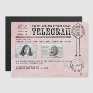 Grappige kinderfoto's Sla de datum op Telegram Magnetische Uitnodiging