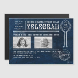 Grappige kinderfoto's Sla de datum op Telegram Magnetische Uitnodiging