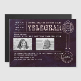 Grappige kinderfoto's Sla de datum op Telegram Magnetische Uitnodiging