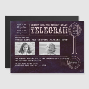 Grappige kinderfoto's Sla de datum op Telegram Magnetische Uitnodiging