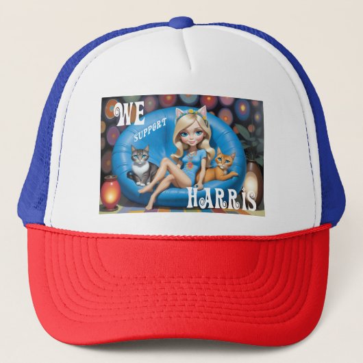 Grappige Kinderloze humor Kamala Cat Dames 2024 Trucker Pet (Voorkant)