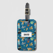 Grappige kinderpersonages op blauw bagagelabel (Voorkant (verticaal))