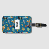 Grappige kinderpersonages op blauw bagagelabel (Voorkant (horizontaal))