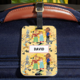 Grappige kinderpersonages op crème bagagelabel