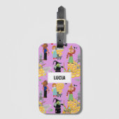 Grappige kinderpersonages op lila bagagelabel (Voorkant (verticaal))