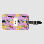 Grappige kinderpersonages op lila bagagelabel (Voorkant (horizontaal))