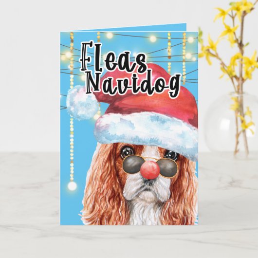Grappige King Charles spaniel Kerstvlooien Navidog Kaart (Gele Bloem)