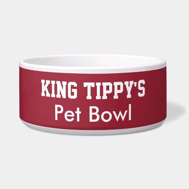 Grappige King Dog Pet Bowl Rood Wit PERSONALISEREN Voerbakje (Voorkant)