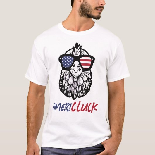 Grappige Kip Ameri-CLUCK Patriottisch T-shirt (Voorkant)