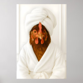Grappige Kip Badkamer Print, Kip In Badjas Poster