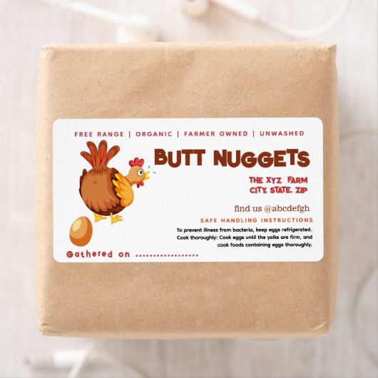 Grappige Kip Butt Nuggets Ei Karton Label (Insitu)