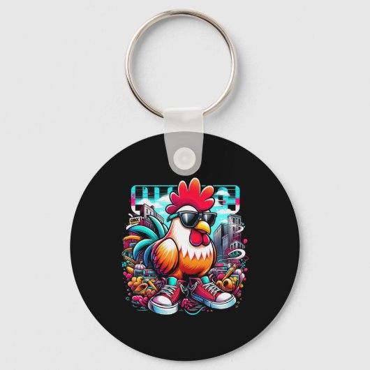 Grappige Kip Cool Graffiti Urn Kunst Straat  Sleutelhanger (Voorkant)