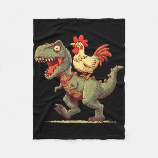 Grappige kip die op dinosaurus rijdt afbeelding vo fleece deken (Voorkant)
