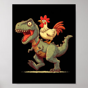 Grappige kip die op een dinosaurus rijdt grafisch poster