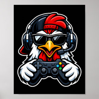 Grappige Kip Gamer T-shirt Gaming Headset Gamepad  Poster