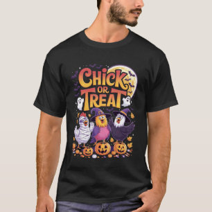 Grappige Kip Halloween Kuiken Of Snoep Vrouwen Man T-shirt