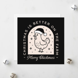 Grappige kip kerst boerderij puns grillige zwart feestdagenkaart