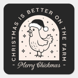 Grappige kip Kerst boerderij woordspelingen whimsi Vierkante Sticker