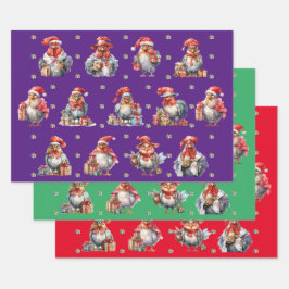 Grappige Kip Kerst Vakantie Shoppers 3-kleur Inpakpapier Vel