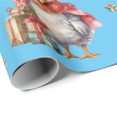 Grappige Kip Kerst Vakantie Shoppers Blauw Cadeaupapier (Rol Hoek)