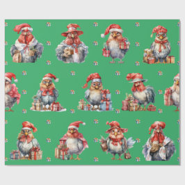 Grappige Kip Kerst Vakantie Shoppers Groen Cadeaupapier