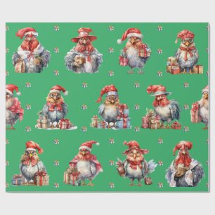 Grappige Kip Kerst Vakantie Shoppers Groen Cadeaupapier