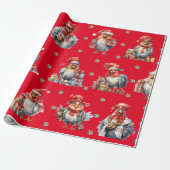 Grappige Kip Kerst Vakantie Shoppers Rood Cadeaupapier (Uitgerold)