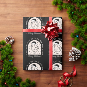 Grappige kip Kerstmis boerderij speelse zwarte Cadeaupapier