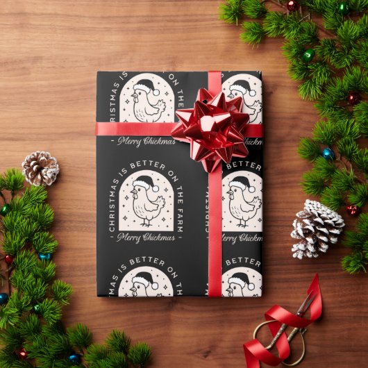 Grappige kip Kerstmis boerderij speelse zwarte Cadeaupapier (Feestdagen Geschenken)