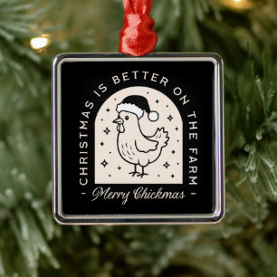 Grappige kip Kerstmis boerderij woordspelingen whi Metalen Ornament