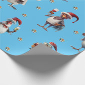 Grappige Kip Kerstmis Vakantie Wijn Party Blauw Cadeaupapier (Hoek)