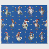 Grappige Kip Kerstmis Vakantie Wijn Party Blauw Cadeaupapier (Vlak)