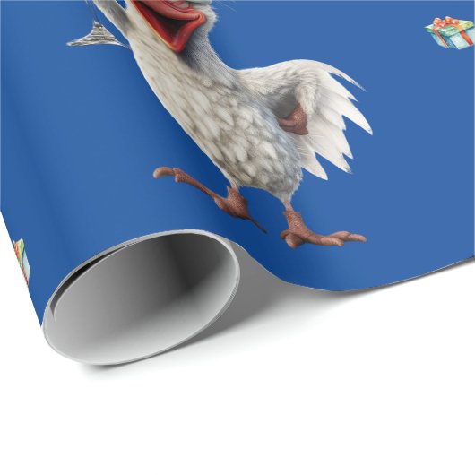 Grappige Kip Kerstmis Vakantie Wijn Party Blauw Cadeaupapier (Rol Hoek)
