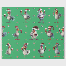 Grappige Kip Kerstmis Vakantie Wijn Party Groen Cadeaupapier