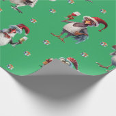 Grappige Kip Kerstmis Vakantie Wijn Party Groen Cadeaupapier (Hoek)