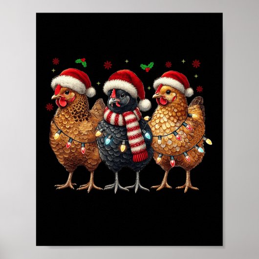 Grappige Kip Kerstverlichting Dierenboer Xmas Poster (Voorkant)