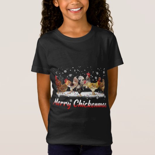 Grappige Kip Kerstverlichting - Vrolijk Kerstfeest T-shirt (Voorkant)
