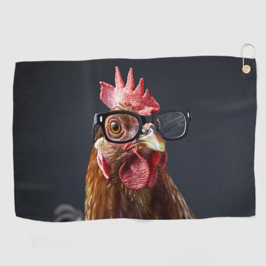 Grappige kip met een bril golfhanddoek (Horizontaal)