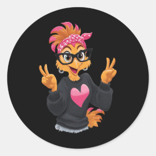 Grappige Kip Met Gles Vredesteken Gekke Kip L Ronde Sticker