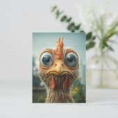 Grappige Kip met Grote Ogen Close-Up Briefkaart (Staand voorkant)