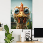 Grappige Kip met Grote Ogen Close-Up Poster (Thuiskantoor)