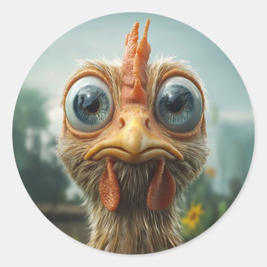 Grappige Kip Met Grote Ogen Close-Up Ronde Sticker (Voorkant)