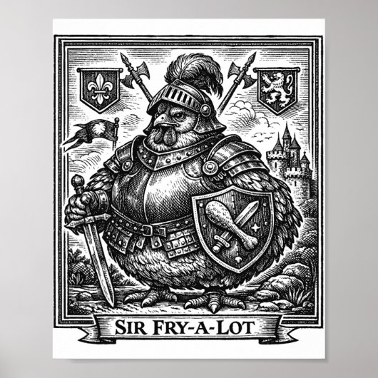 Grappige Kip Middeleeuwse Ridder Sir-fry-a-lot Kip Poster (Voorkant)