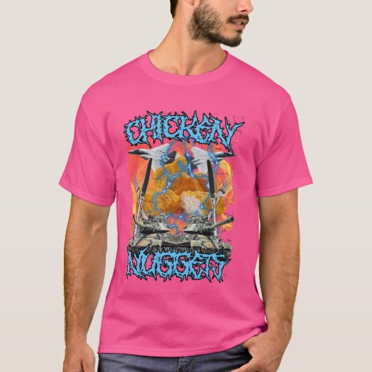 Grappige kip nugget bootleg hardcore vlammen meme t-shirt (Voorkant)