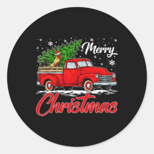 Grappige kip op rode vrachtwagen kerstboom Kerstmi Ronde Sticker