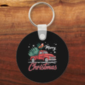 Grappige kip op rode vrachtwagen kerstboom Kerstmi Sleutelhanger (Voorkant)